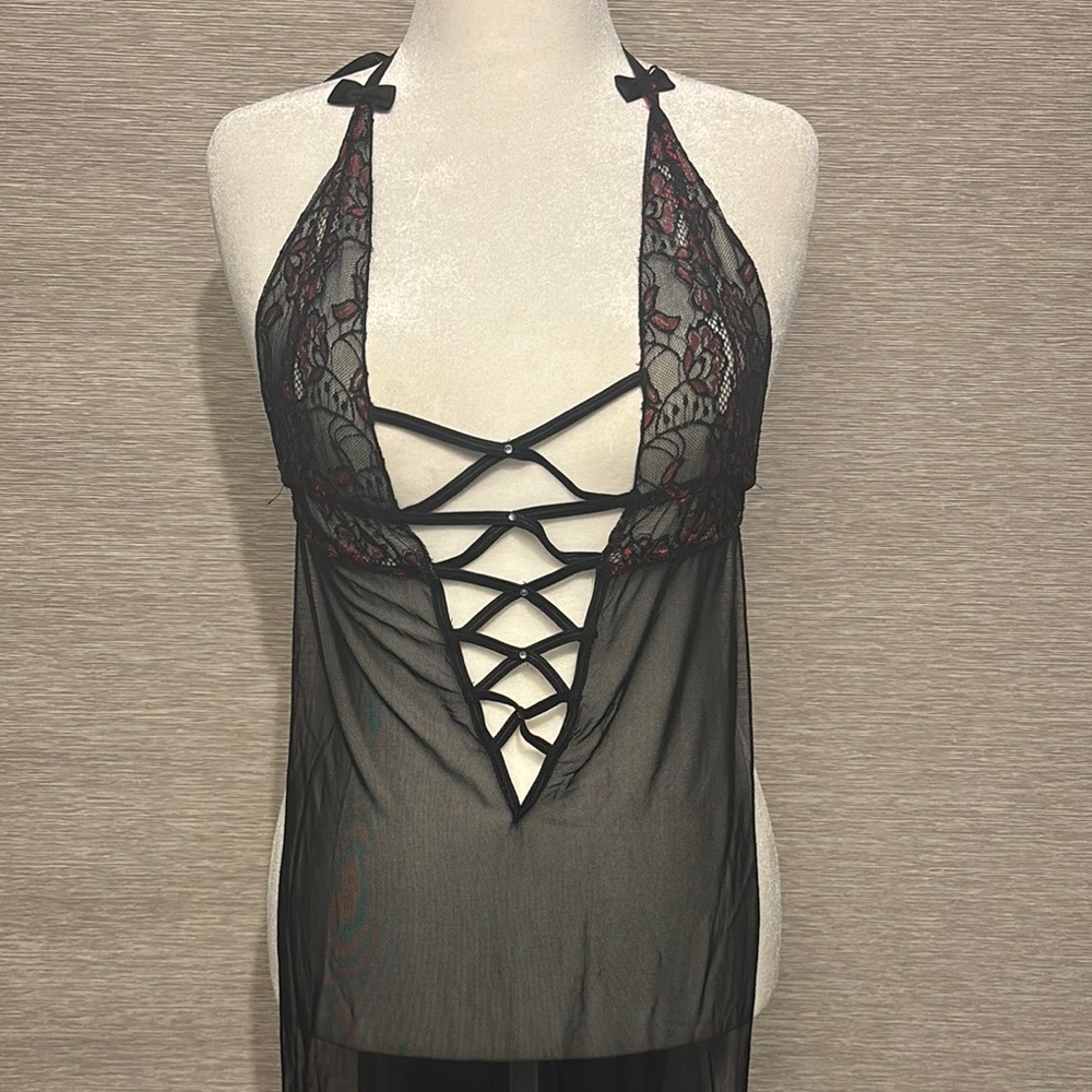 Black Lace Halter Lingerie Dress